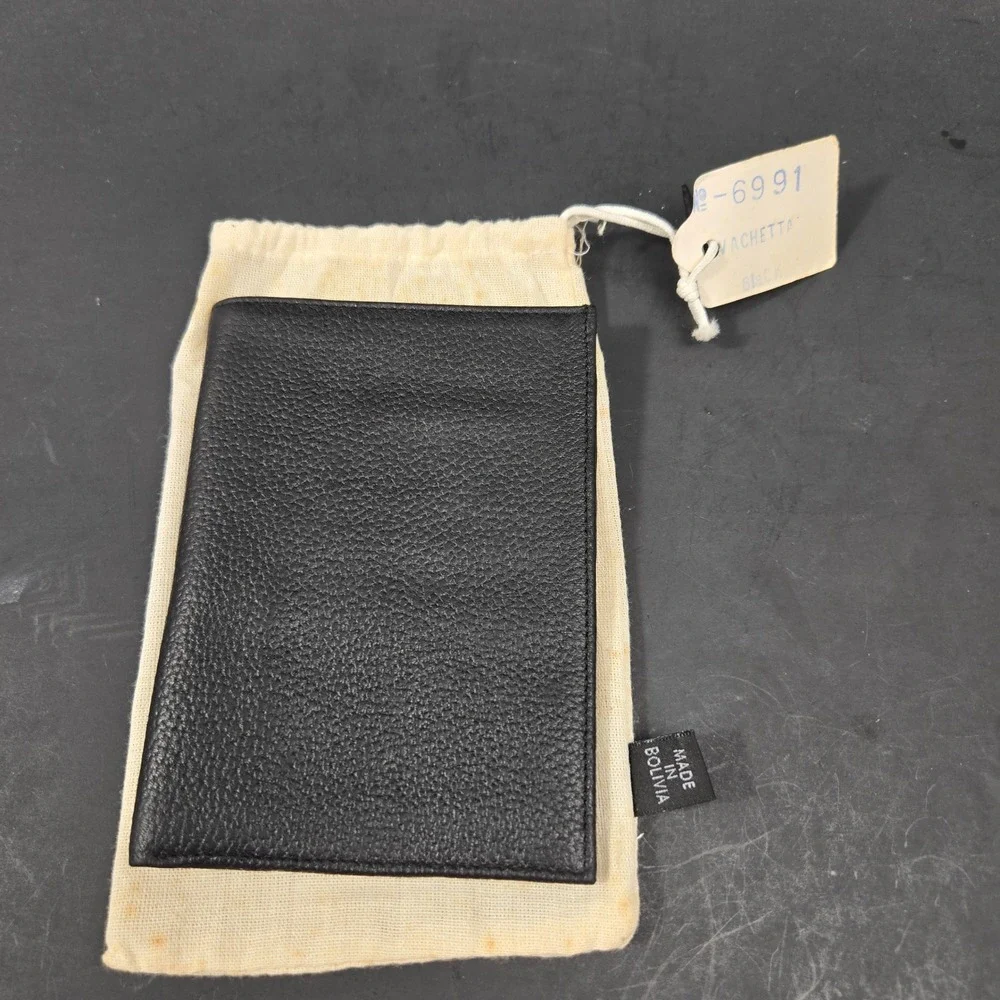 Vintage Pfaffco Vachetta Black Pebbled Leather Bifold Wallet with Dust Bag